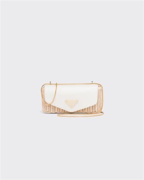 prada wicker and leather mini-pouch